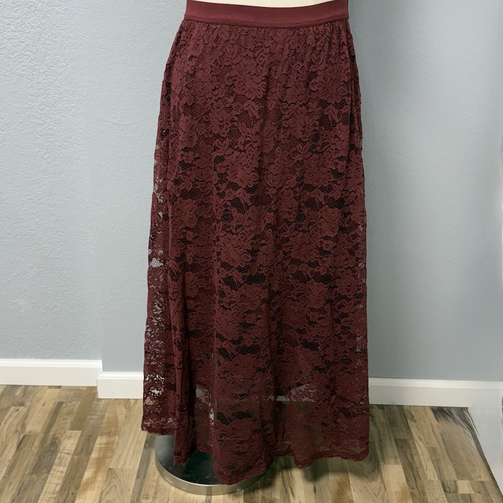 NWT Laffaire Lace Maxi Skirt XL Wine Burgundy Flowy Floor Length Boho Witchy